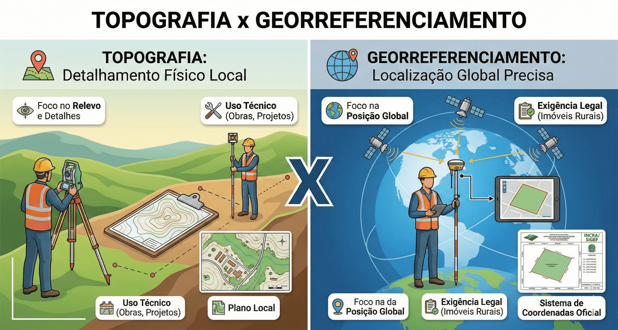 Topografia x Georreferenciamento: qual a diferença e quando usar cada um?